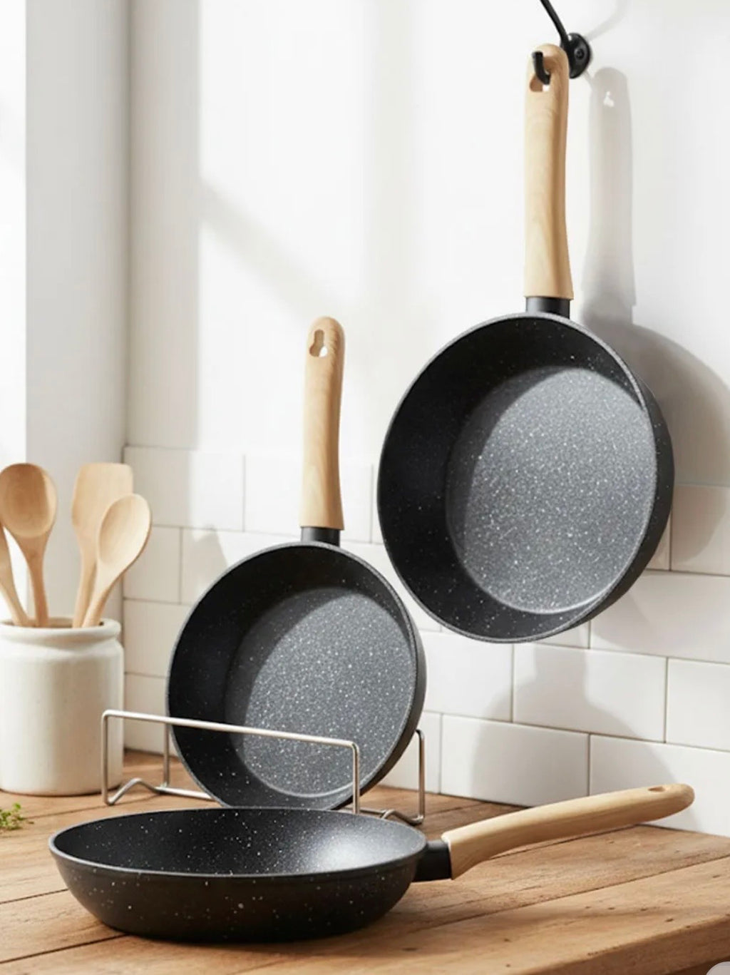 “Uakeen” 3 PCS 20/24/28cm Toughened Non-Stick Fry Pan Set - Black