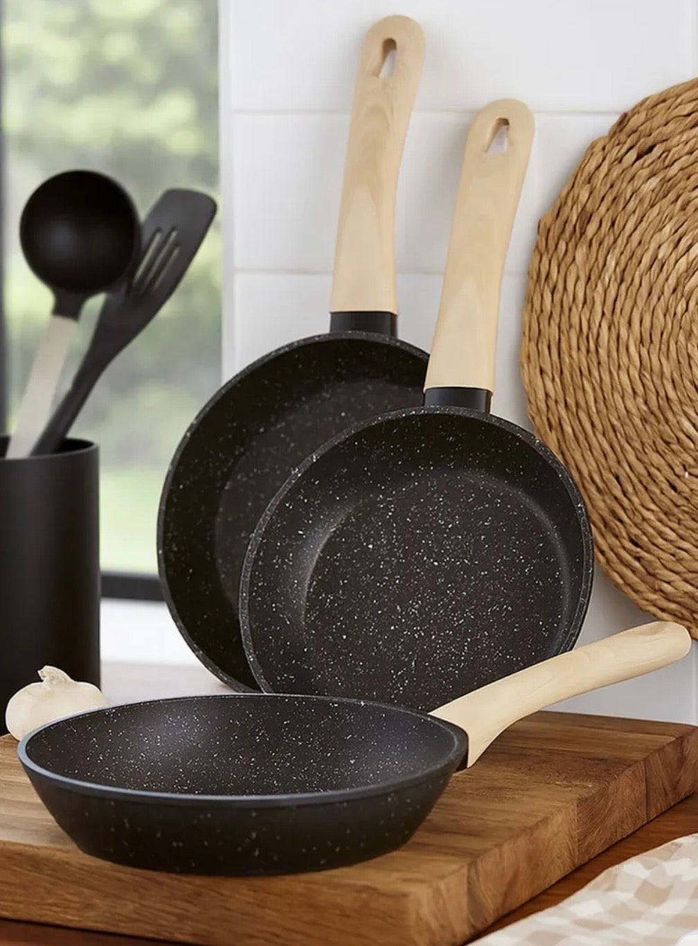 “Uakeen” 3 PCS 20/24/28cm Toughened Non-Stick Fry Pan Set - Black