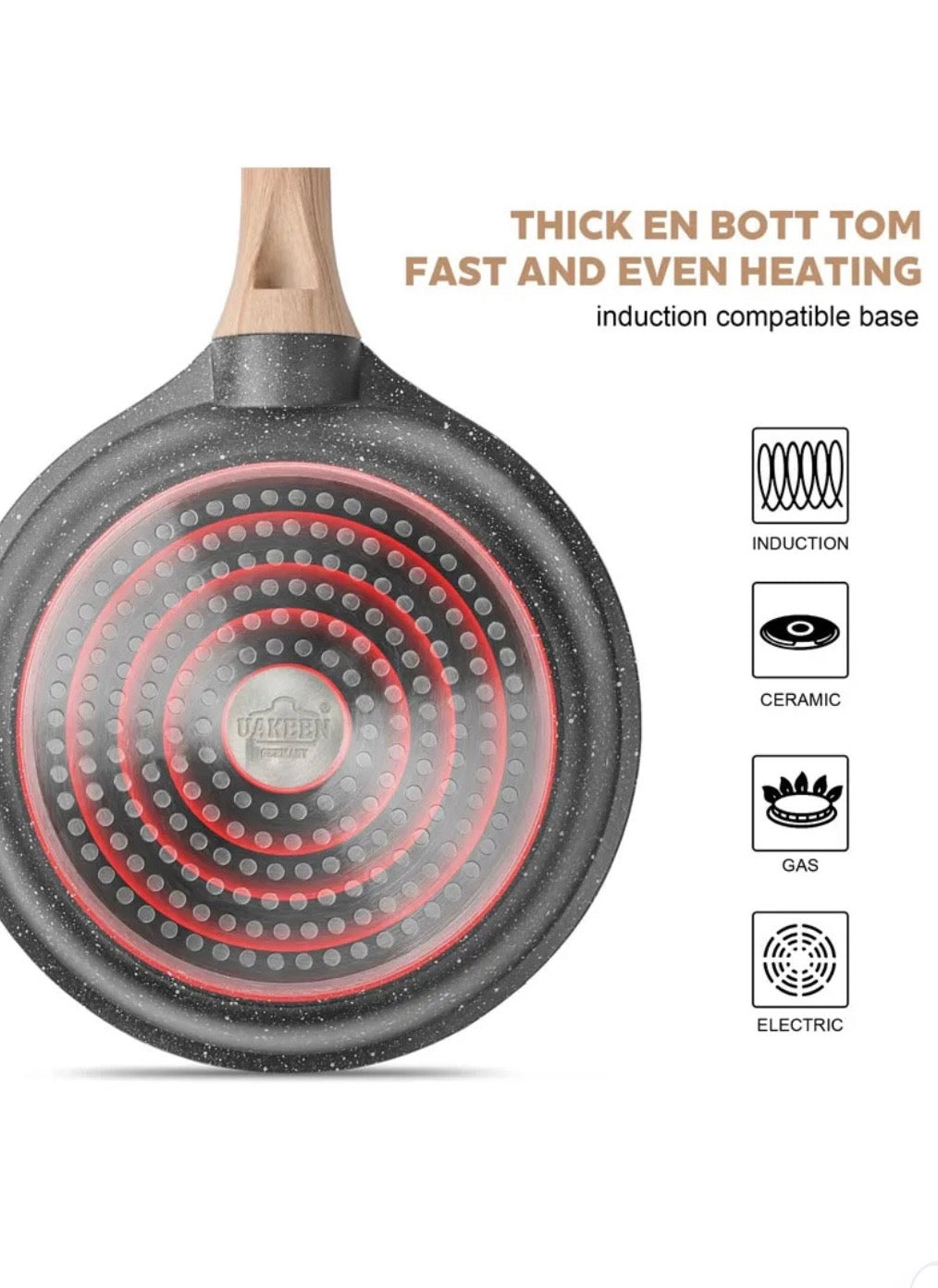 “Uakeen” 3 PCS 20/24/28cm Toughened Non-Stick Fry Pan Set - Black