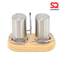 Salt & Pepper Shaker with Wooden Holder Cylindrical