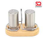 Salt & Pepper Shaker with Wooden Holder Cylindrical