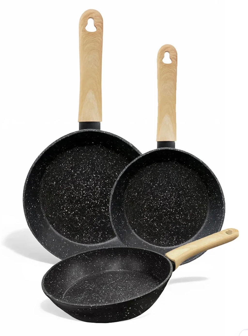 “Uakeen” 3 PCS 20/24/28cm Toughened Non-Stick Fry Pan Set - Black