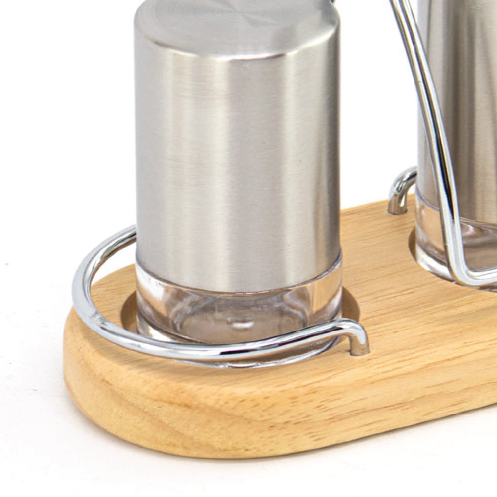 Salt & Pepper Shaker with Wooden Holder Cylindrical