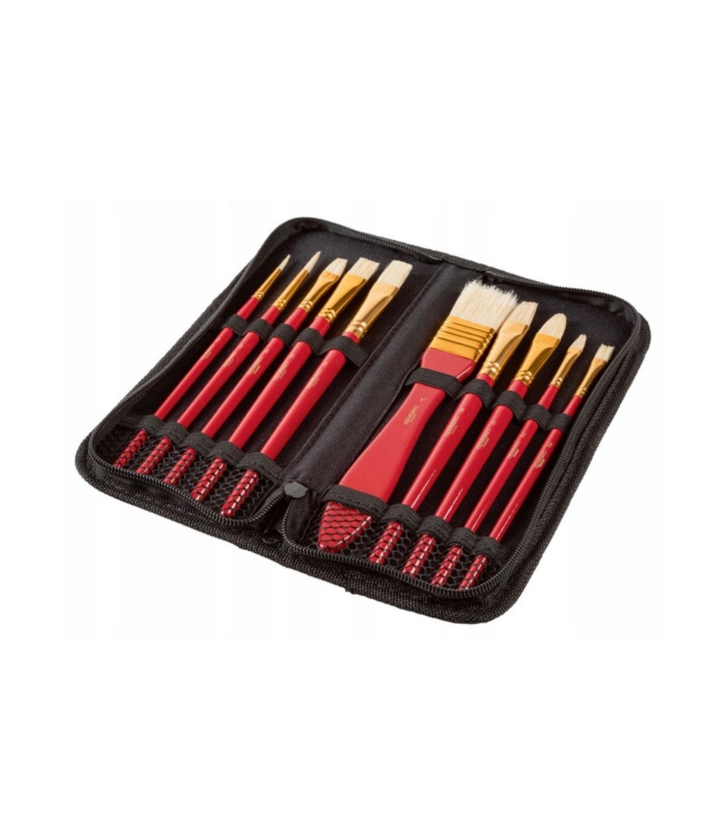 “Crelando” Set of 10 Wooden Brushes with Case
