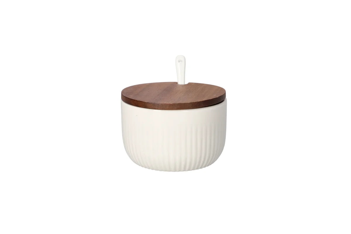 Porcelain Sugar Bowl Wooden Lid