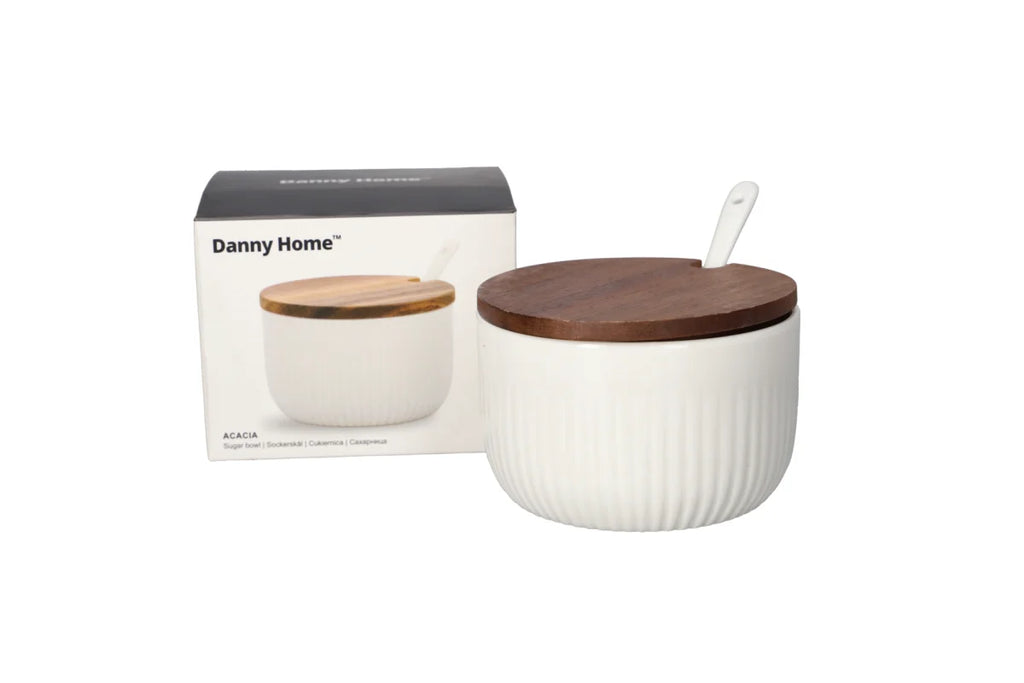Porcelain Sugar Bowl Wooden Lid