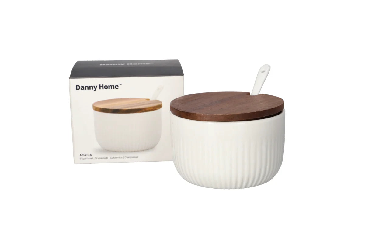 Porcelain Sugar Bowl Wooden Lid