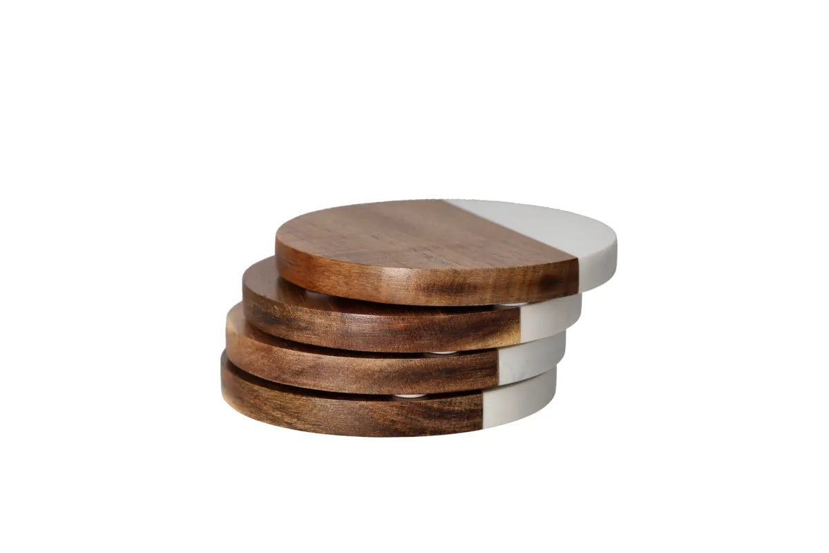 Marble, Wooden Coasters 4Pcs