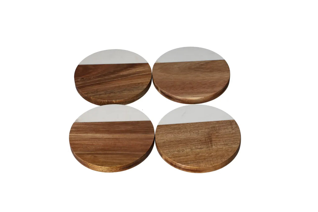 Marble, Wooden Coasters 4Pcs