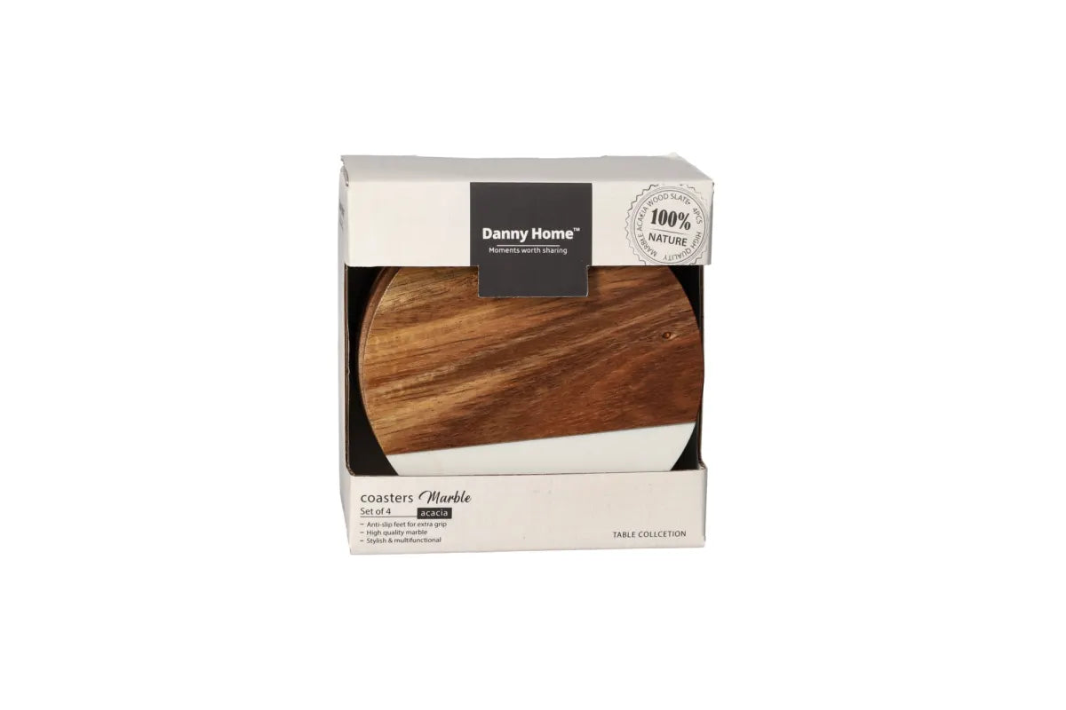 Marble, Wooden Coasters 4Pcs
