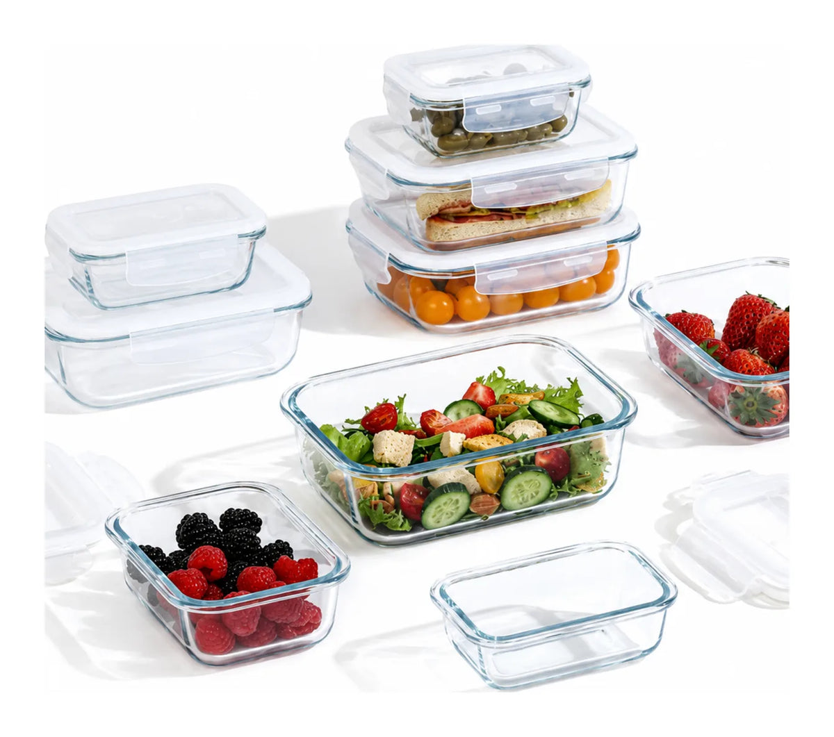 Set of 10 Food Glass Containers