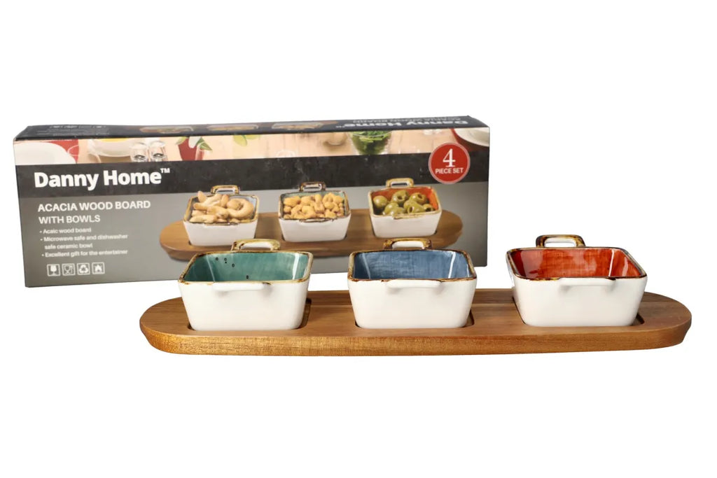 Acacia Wood Board With Dessert Bowls 4pcs