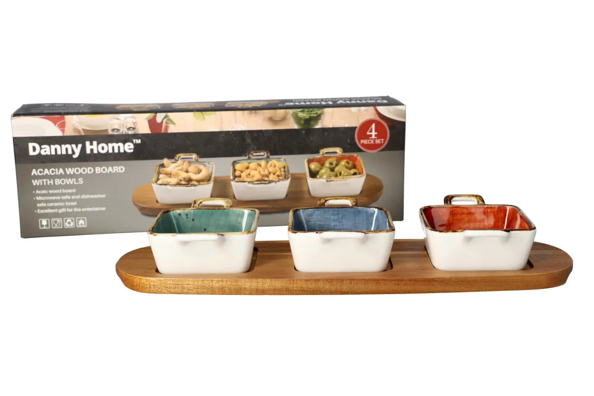 Acacia Wood Board With Dessert Bowls 4pcs