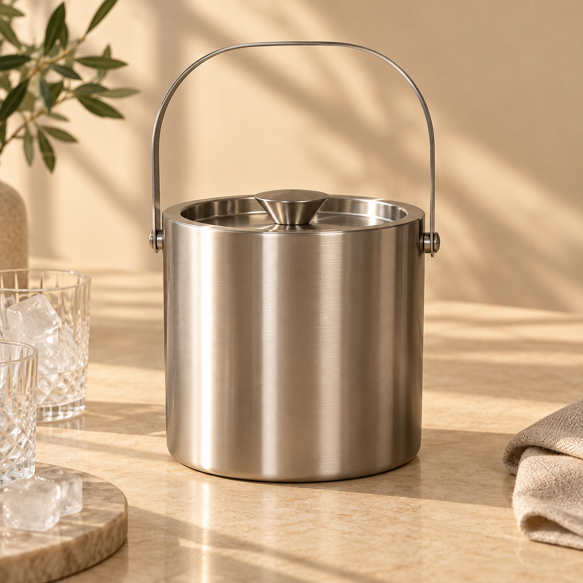 Double Wall Ice Bucket With Lid 3L