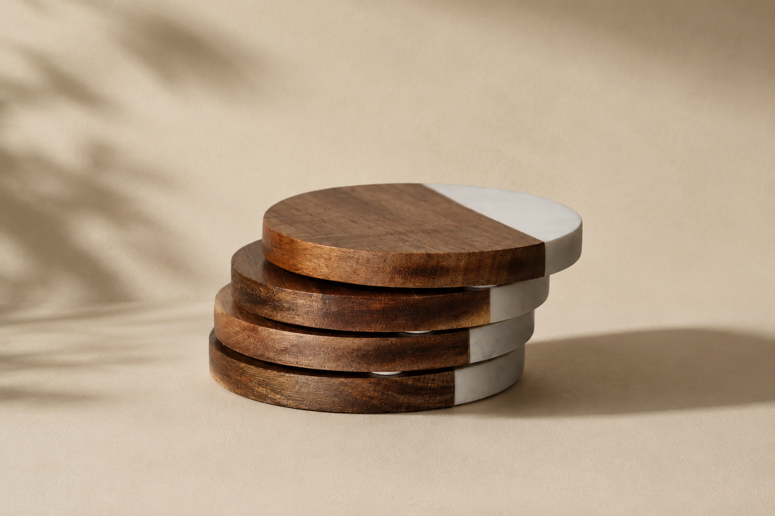 Marble Wooden Coasters 4pcs