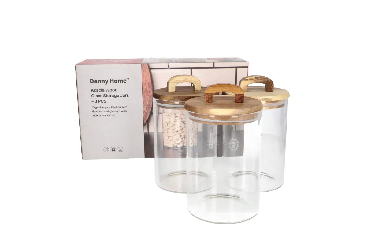 Glass Spice Jar With Wood Lid 3 pcs 800ml